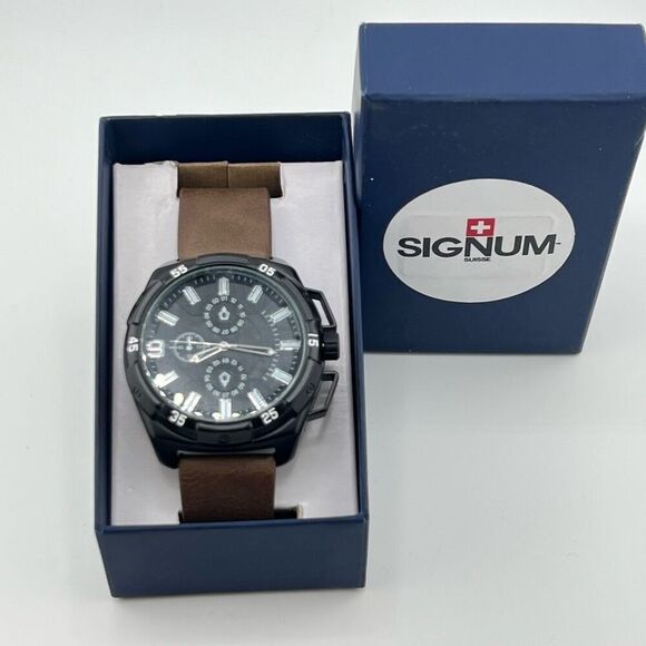 Signum Suisse Men’s Brown Faux Leather Chrono Analog Watch - Picture 1 of 7